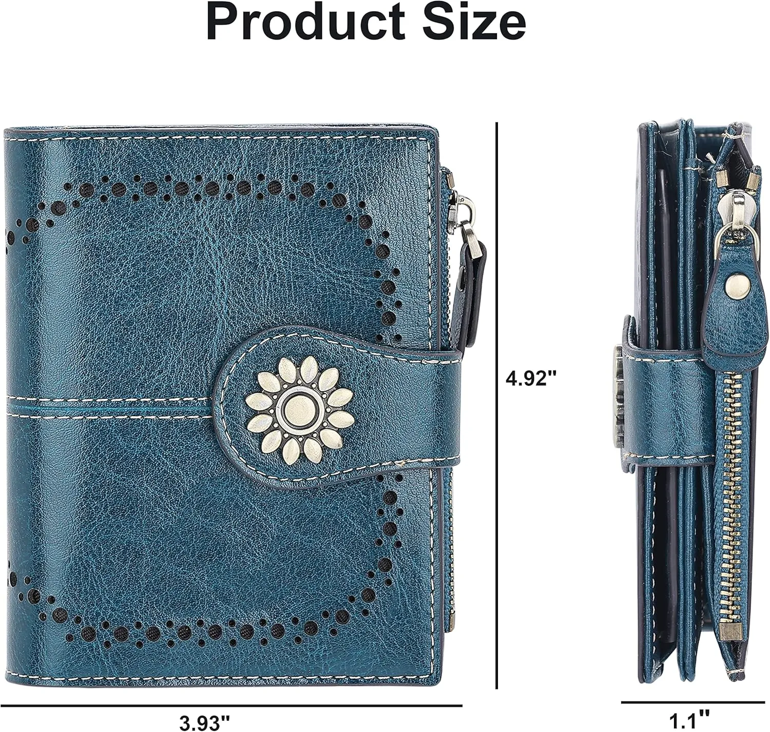 Lavemi Womens Leather Wallet Small Compact RFID Blocking Credit Card Case Purse with Zipper Pocket