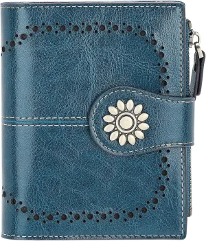 Lavemi Womens Leather Wallet Small Compact RFID Blocking Credit Card Case Purse with Zipper Pocket