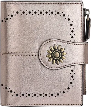 Lavemi Womens Leather Wallet Small Compact RFID Blocking Credit Card Case Purse with Zipper Pocket