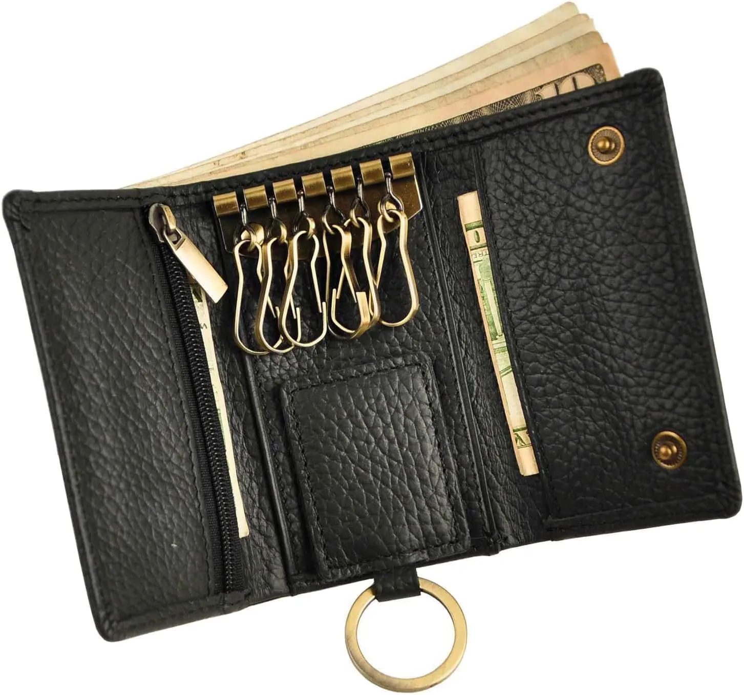 Le'aokuu Mens Genuine Leather Car Key Case Loop Hook Coin Case Cover Wallet Snap