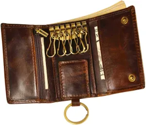 Le'aokuu Mens Genuine Leather Car Key Case Loop Hook Coin Case Cover Wallet Snap