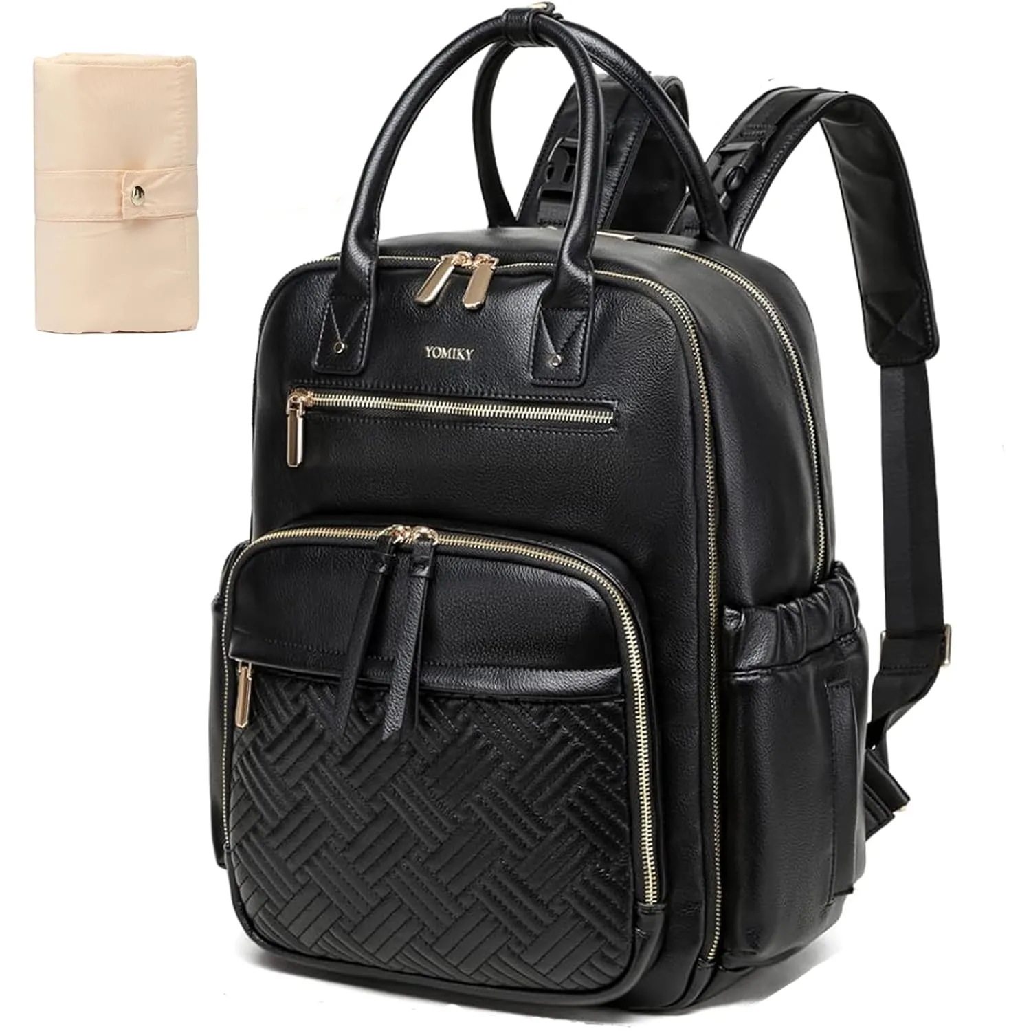 Leather Diaper Bag Backpack for Women with Multiple Pockets,Laptop Compartment and Changing Pad.
