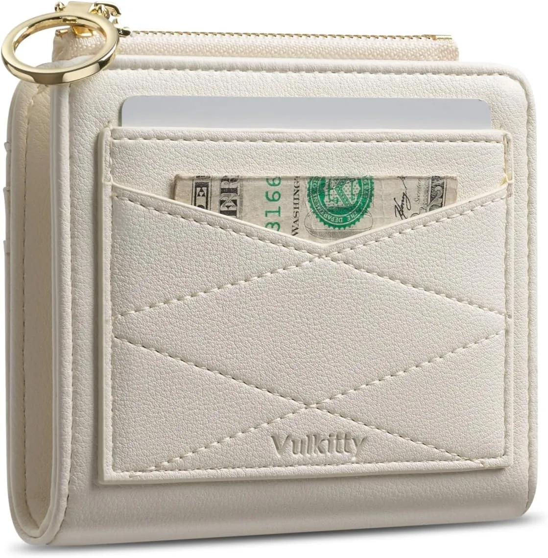 Leather Wallet for Woman RFID Blocking Bifold Small Compact Wallets Zipper Pocket Purse Large Capacity Card Hold Case with ID Window Beige