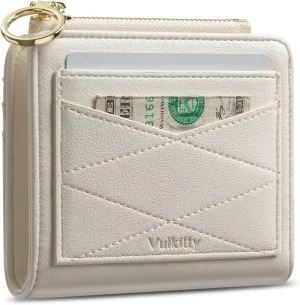 Leather Wallet for Woman RFID Blocking Bifold Small Compact Wallets Zipper Pocket Purse Large Capacity Card Hold Case with ID Window Beige