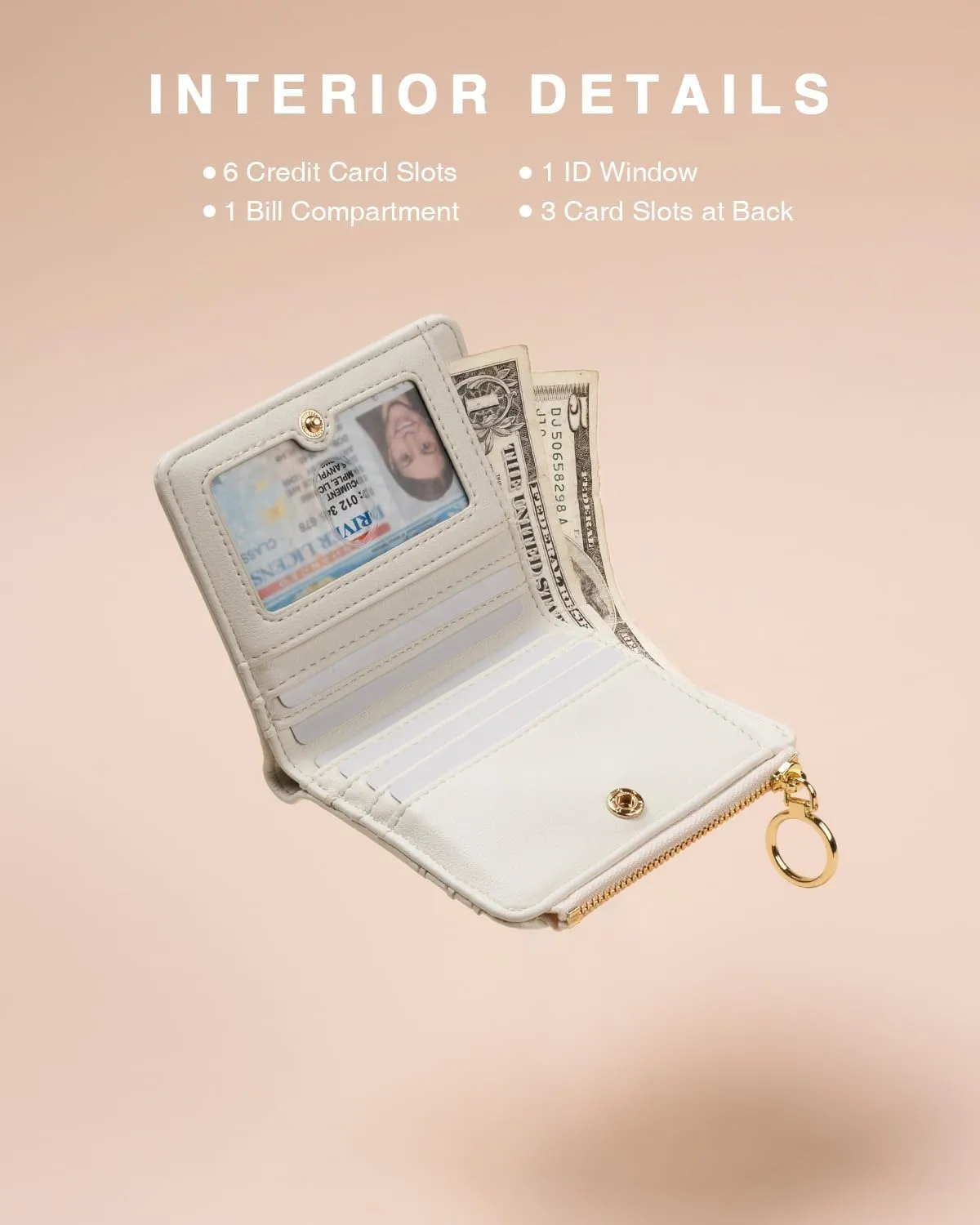 Leather Wallet for Woman RFID Blocking Bifold Small Compact Wallets Zipper Pocket Purse Large Capacity Card Hold Case with ID Window Beige