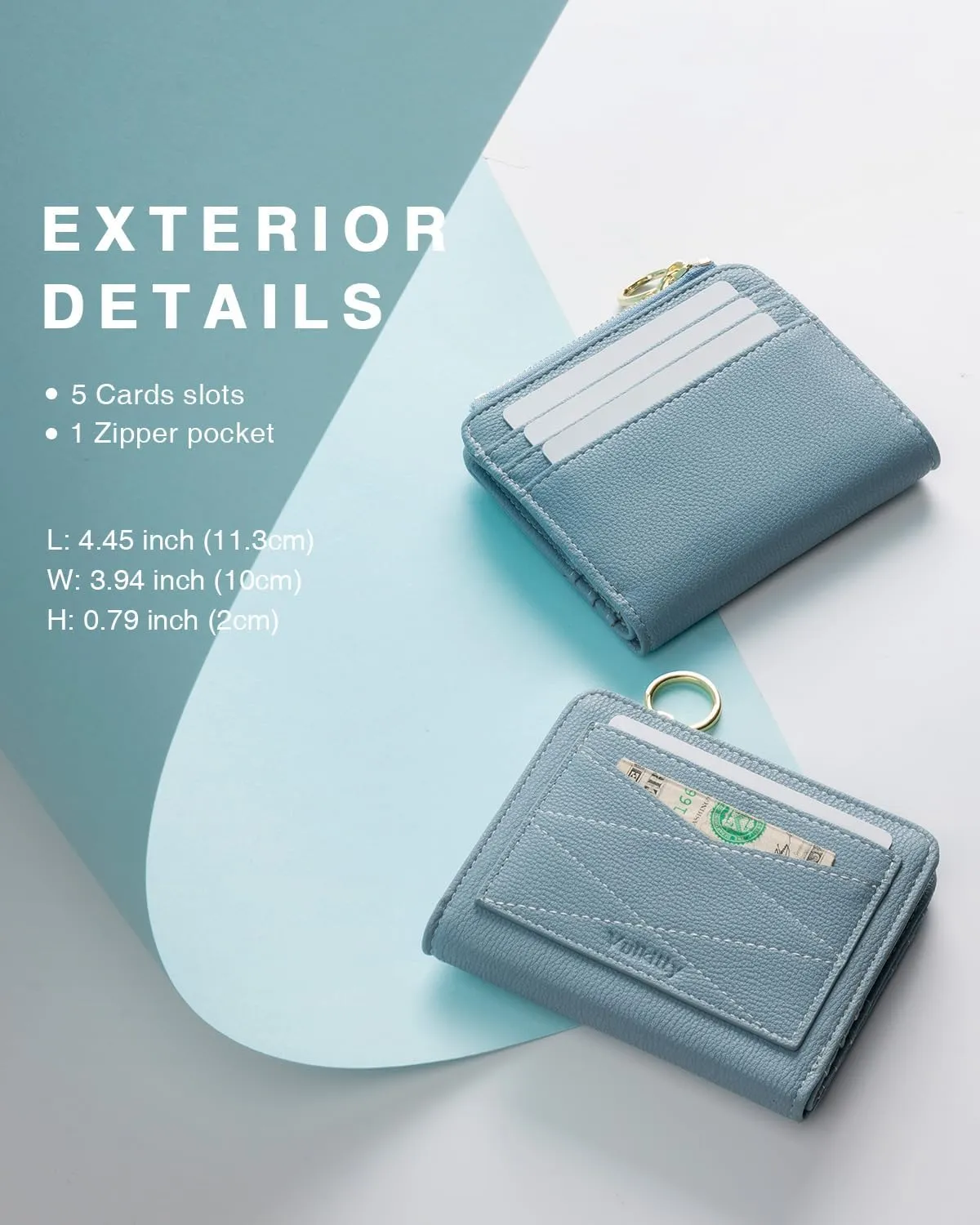 Leather Wallet for Woman RFID Blocking Bifold Small Compact Wallets Zipper Pocket Purse Large Capacity Card Hold Case with ID Window Blue