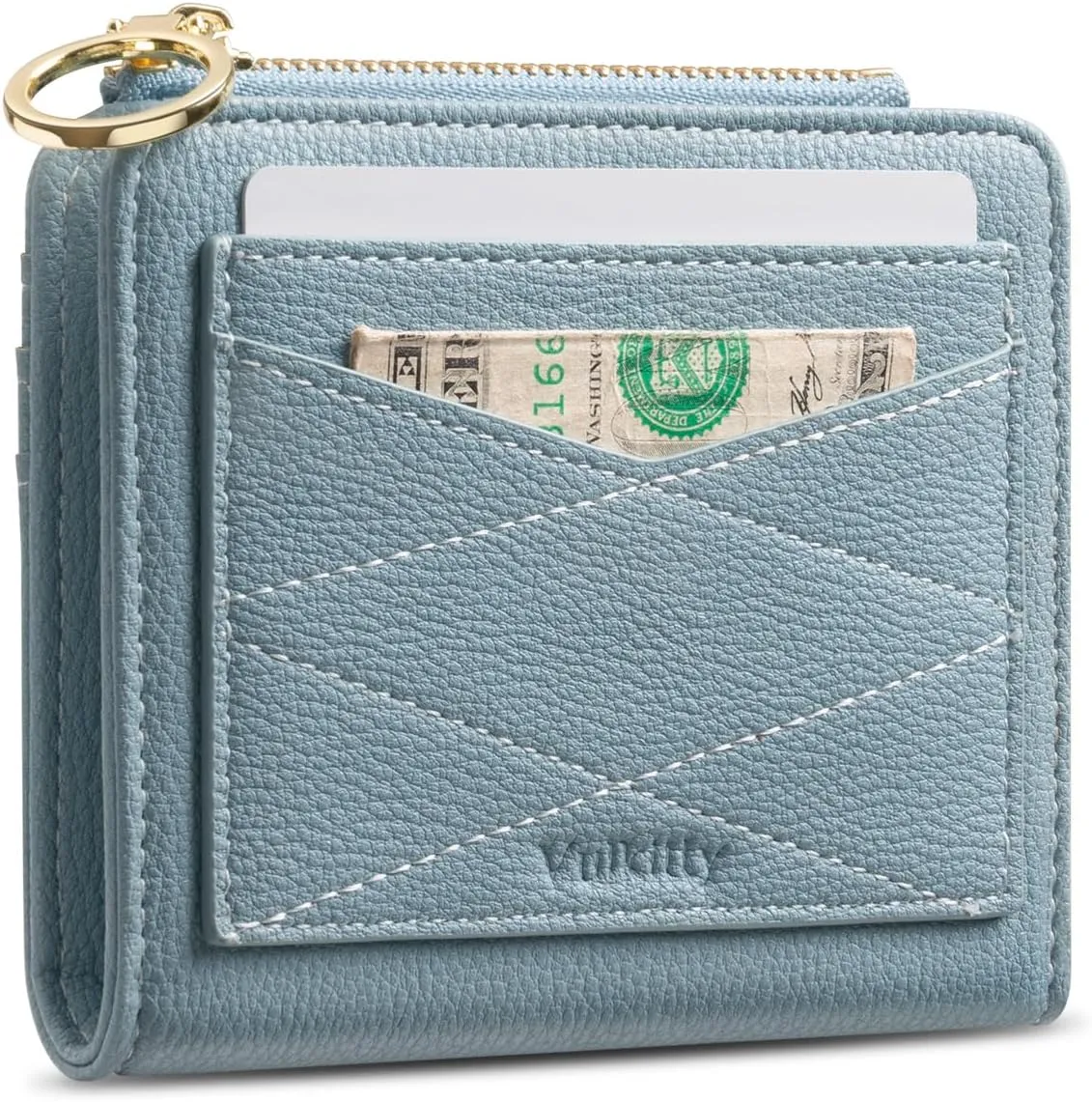Leather Wallet for Woman RFID Blocking Bifold Small Compact Wallets Zipper Pocket Purse Large Capacity Card Hold Case with ID Window Blue