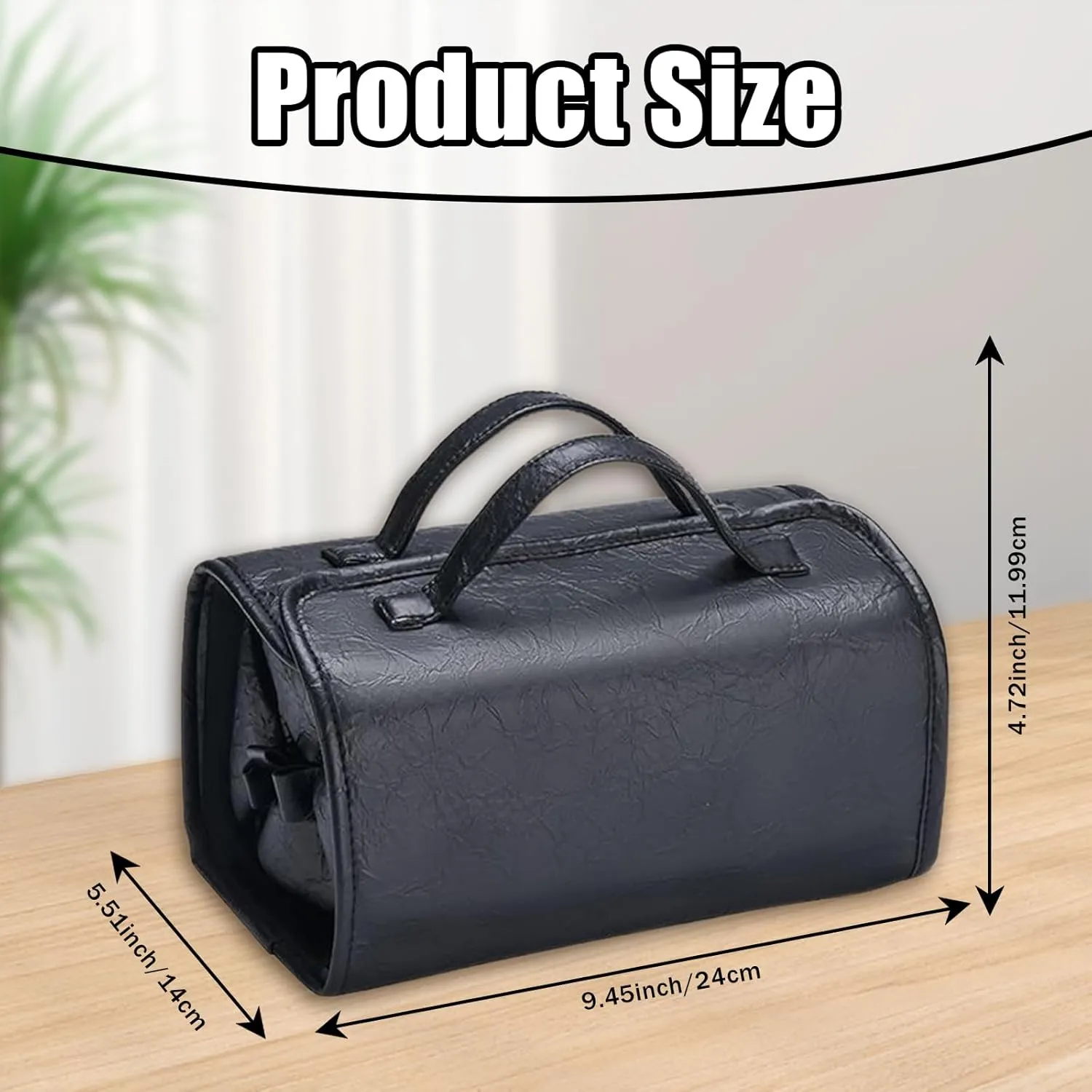 Leather Waterproof Cosmetic Bag, Waterproof Travel Toiletry Bag 4 Detachable Clear Compartment, Roll Up Makeup 4-In-1 Pu Leather Makeup Organizer Bag with 4 Detachable Pouches (Black)