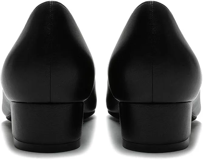 LEMUTISME Women's Classic Pointed Toe 1 Inches Comfort Slip On Low Chunky Heel Dress Pumps Shoes for Office