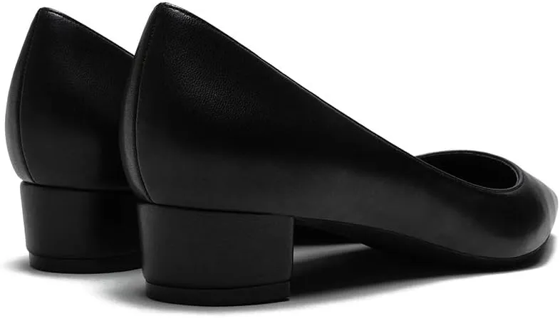 LEMUTISME Women's Classic Pointed Toe 1 Inches Comfort Slip On Low Chunky Heel Dress Pumps Shoes for Office