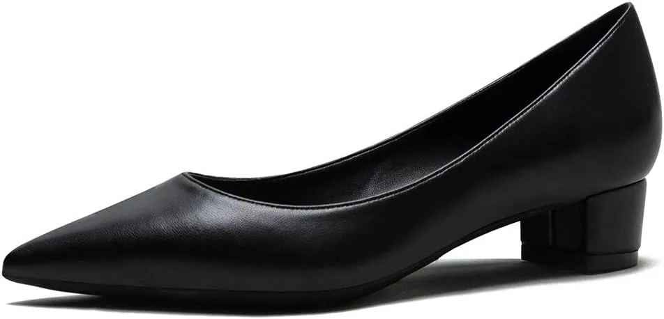 LEMUTISME Women's Classic Pointed Toe 1 Inches Comfort Slip On Low Chunky Heel Dress Pumps Shoes for Office