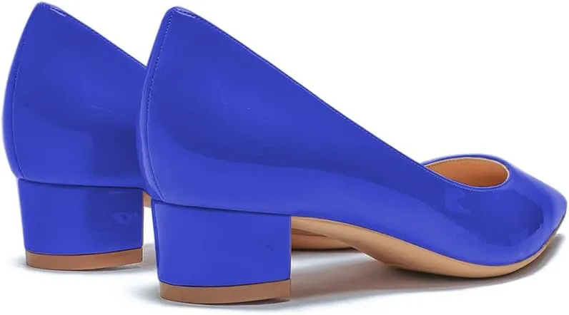 LEMUTISME Women's Classic Pointed Toe 1 Inches Comfort Slip On Low Chunky Heel Dress Pumps Shoes for Office