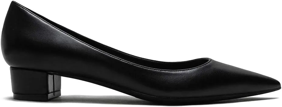 LEMUTISME Women's Classic Pointed Toe 1 Inches Comfort Slip On Low Chunky Heel Dress Pumps Shoes for Office