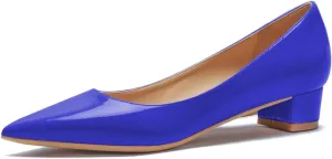 LEMUTISME Women's Classic Pointed Toe 1 Inches Comfort Slip On Low Chunky Heel Dress Pumps Shoes for Office