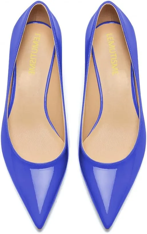 LEMUTISME Women's Classic Pointed Toe 1 Inches Comfort Slip On Low Chunky Heel Dress Pumps Shoes for Office