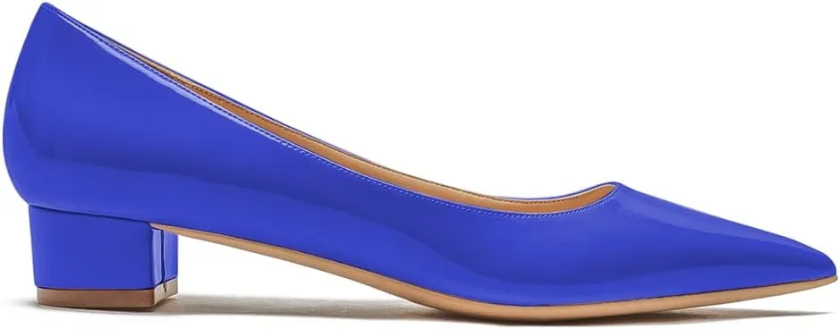 LEMUTISME Women's Classic Pointed Toe 1 Inches Comfort Slip On Low Chunky Heel Dress Pumps Shoes for Office