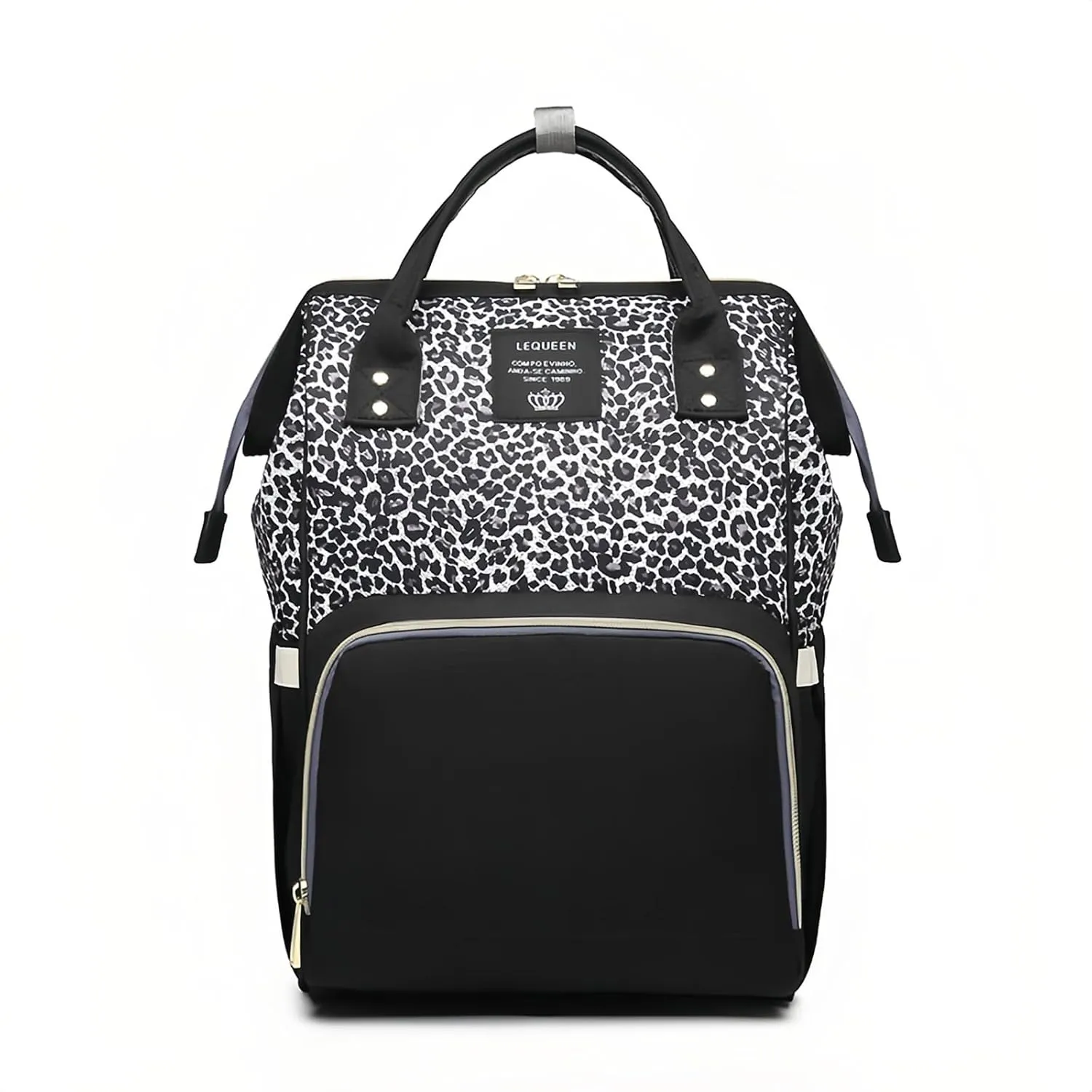 Leopard Print Diaper Bag Backpack Multi-Function Diaper Bag for Baby Care Waterproof Travel Baby Bag for Mom Gray