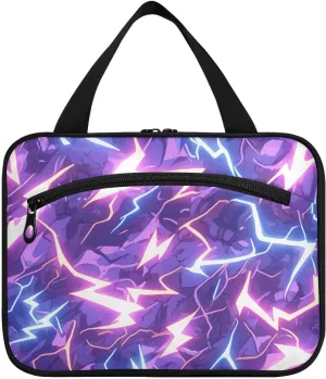 Lightening Blue Nature Purple hanging makeup bag for women with hook, designer expandable toiletries bag for travel must vacation cartera para maquillaje L
