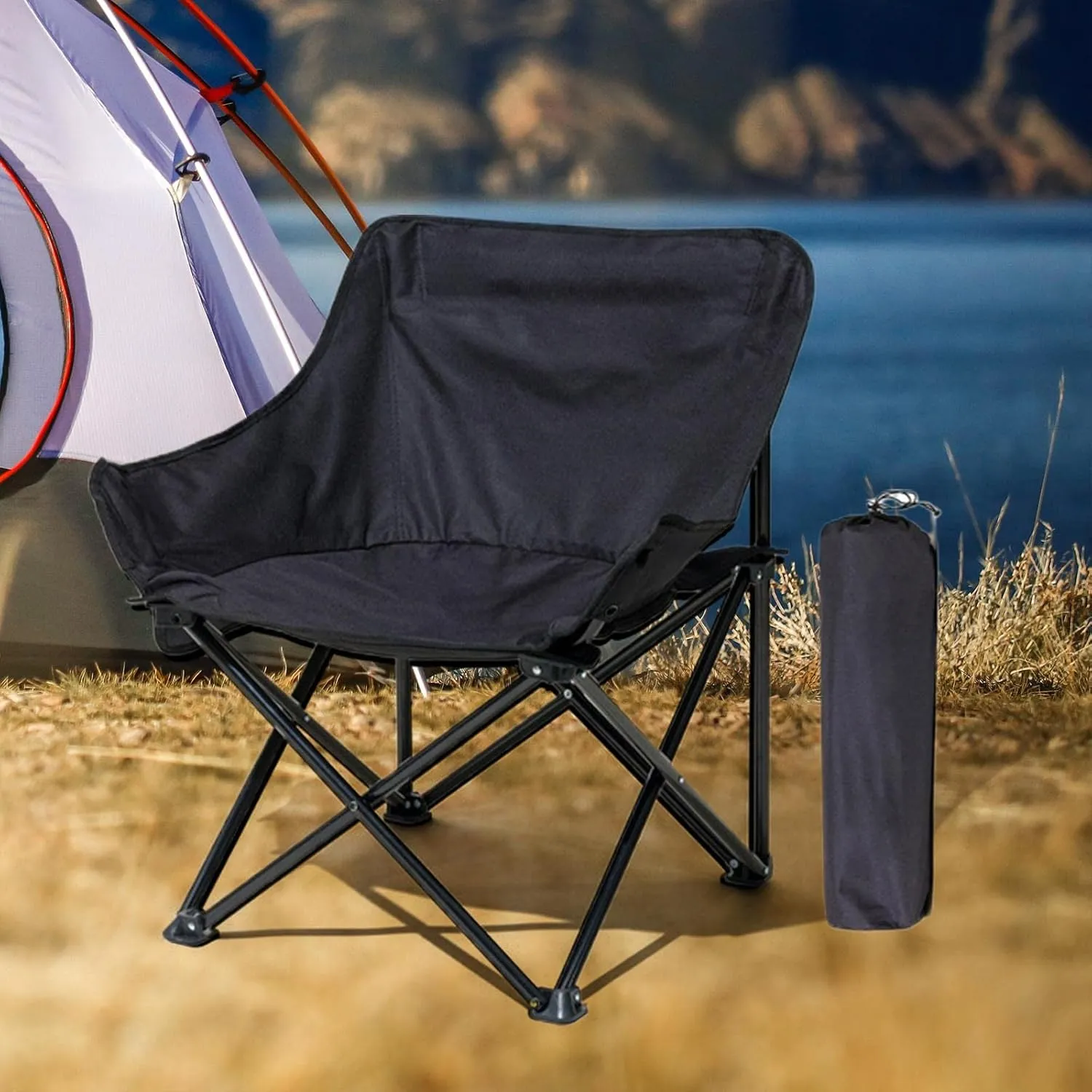 Lightweight Folding Camping Stool Chair Collapsible Beach Chair Folding Camping Chair for Backpacking Fishing Beach (Black)