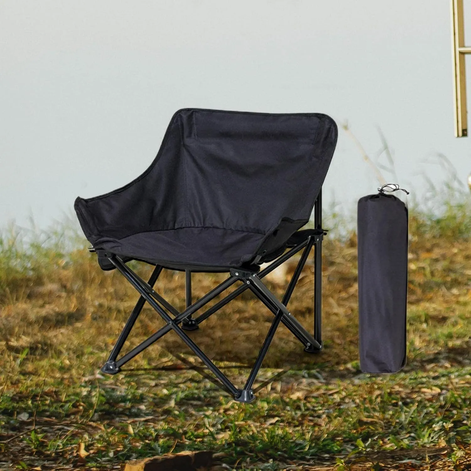 Lightweight Folding Camping Stool Chair Collapsible Beach Chair Folding Camping Chair for Backpacking Fishing Beach (Black)