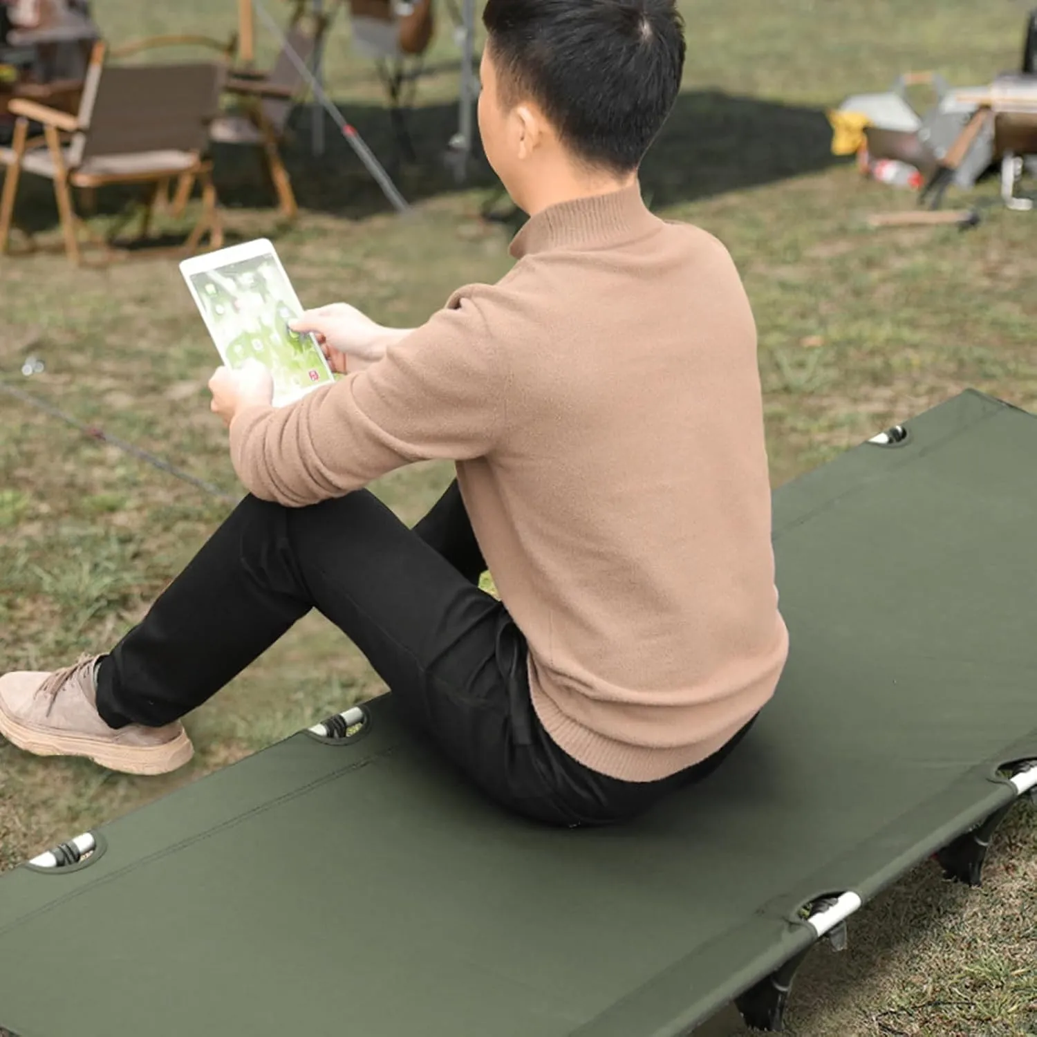 Lightweight Folding Tent Camping Cot Bed, Portable Compact for Outdoor Travel, Hiking, Mountaineering, Lightweight Backpacking,Easy Setup Portable Compact Folding Bed Black