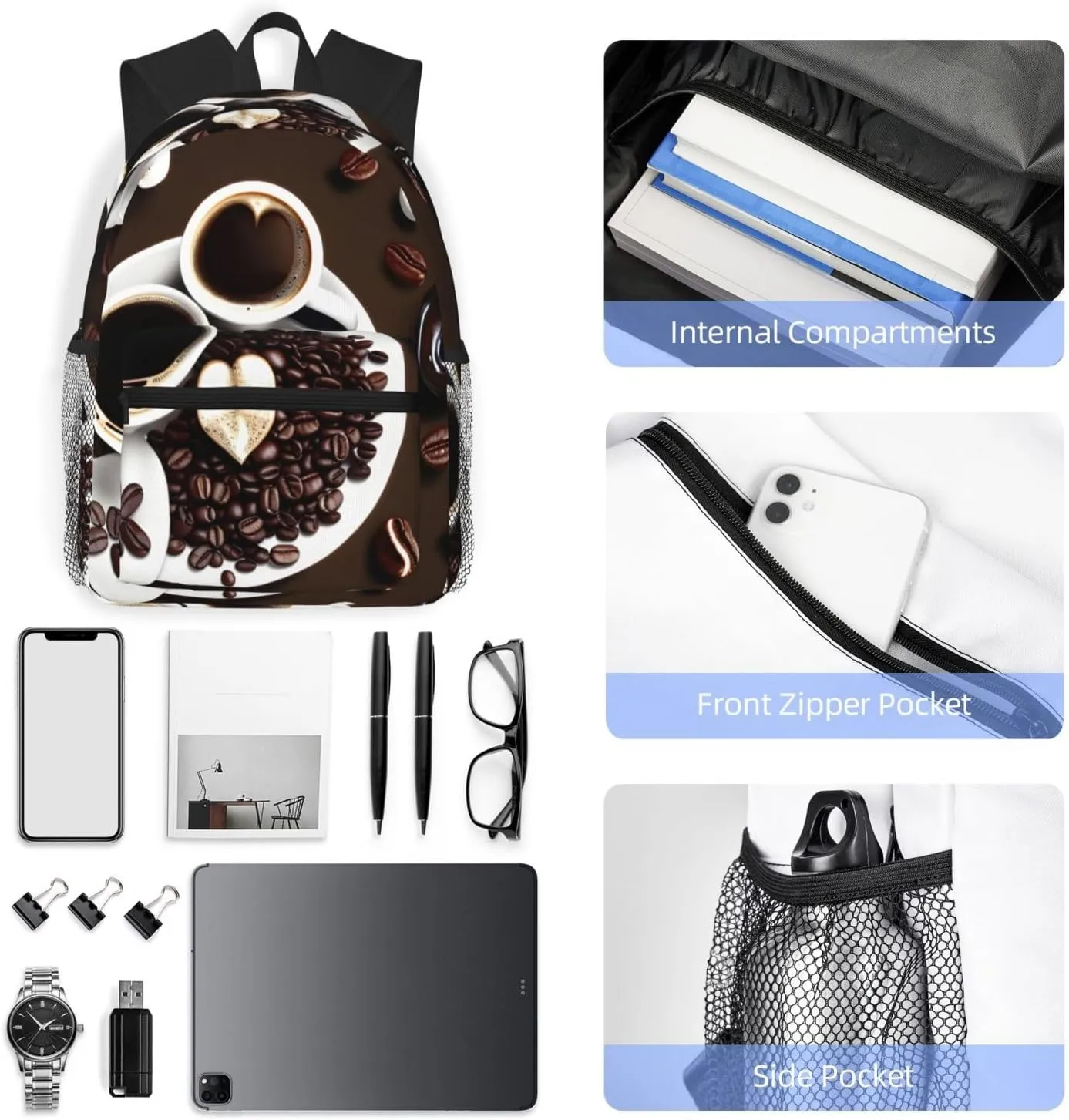Lightweight Laptop Backpack,Casual Daypack Travel Backpack Bookbag Work Bag for Men and Women-coffee collage