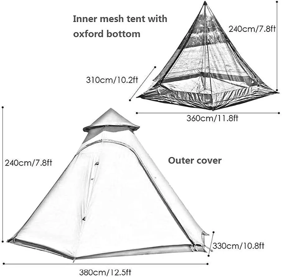 Lightweight Teepee Camping Tent Pyramid Tent for Mountaineering Hiking Camping 5-8 Person Family Camping Teepee Tent