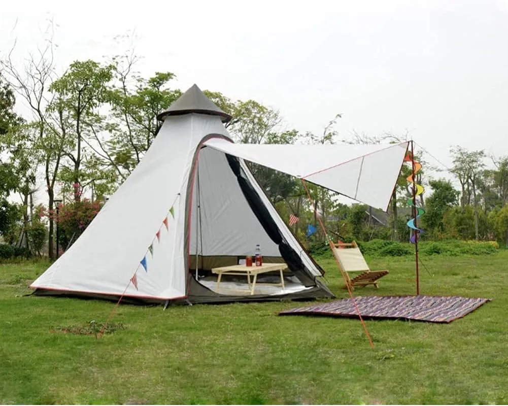 Lightweight Teepee Camping Tent Pyramid Tent for Mountaineering Hiking Camping 5-8 Person Family Camping Teepee Tent