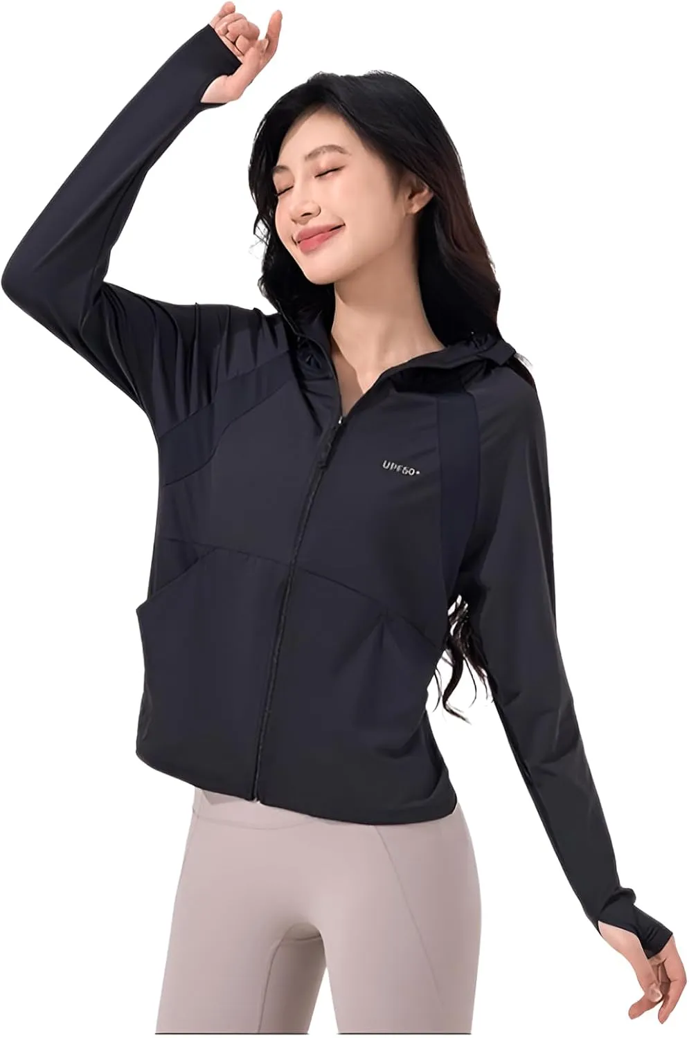 lilaBelle]Lightweight Women's Protection Jacket - Trendy UV-Blocking Outer Layer with Thumb Holes & Removable Hood for -Day Comfort【High-Quality】【Breathable Fabric】