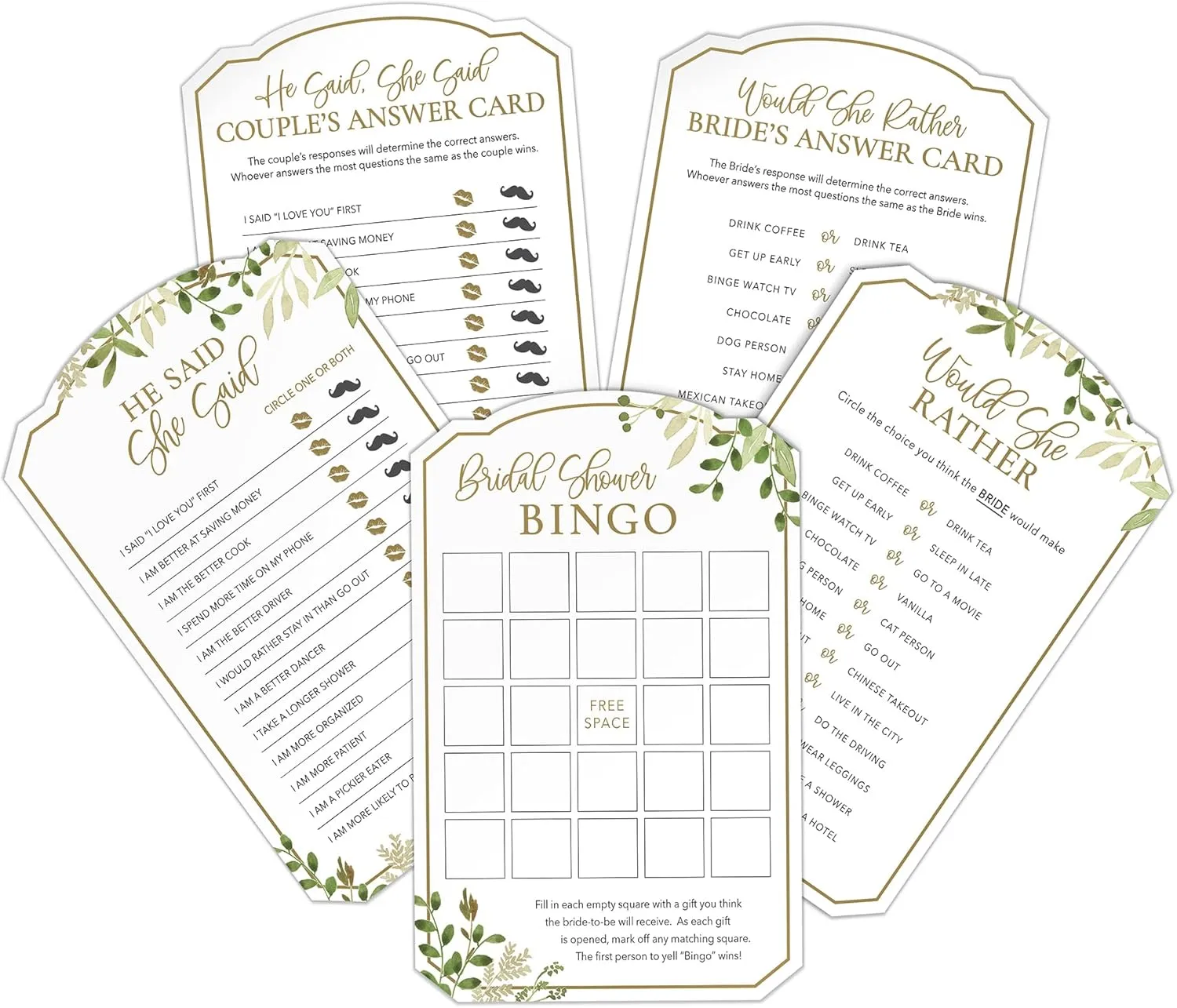 Lillian Rose Botanical Greenery Bridal Shower Set of 3 Game Cards, One Size, Multi
