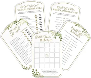 Lillian Rose Botanical Greenery Bridal Shower Set of 3 Game Cards, One Size, Multi