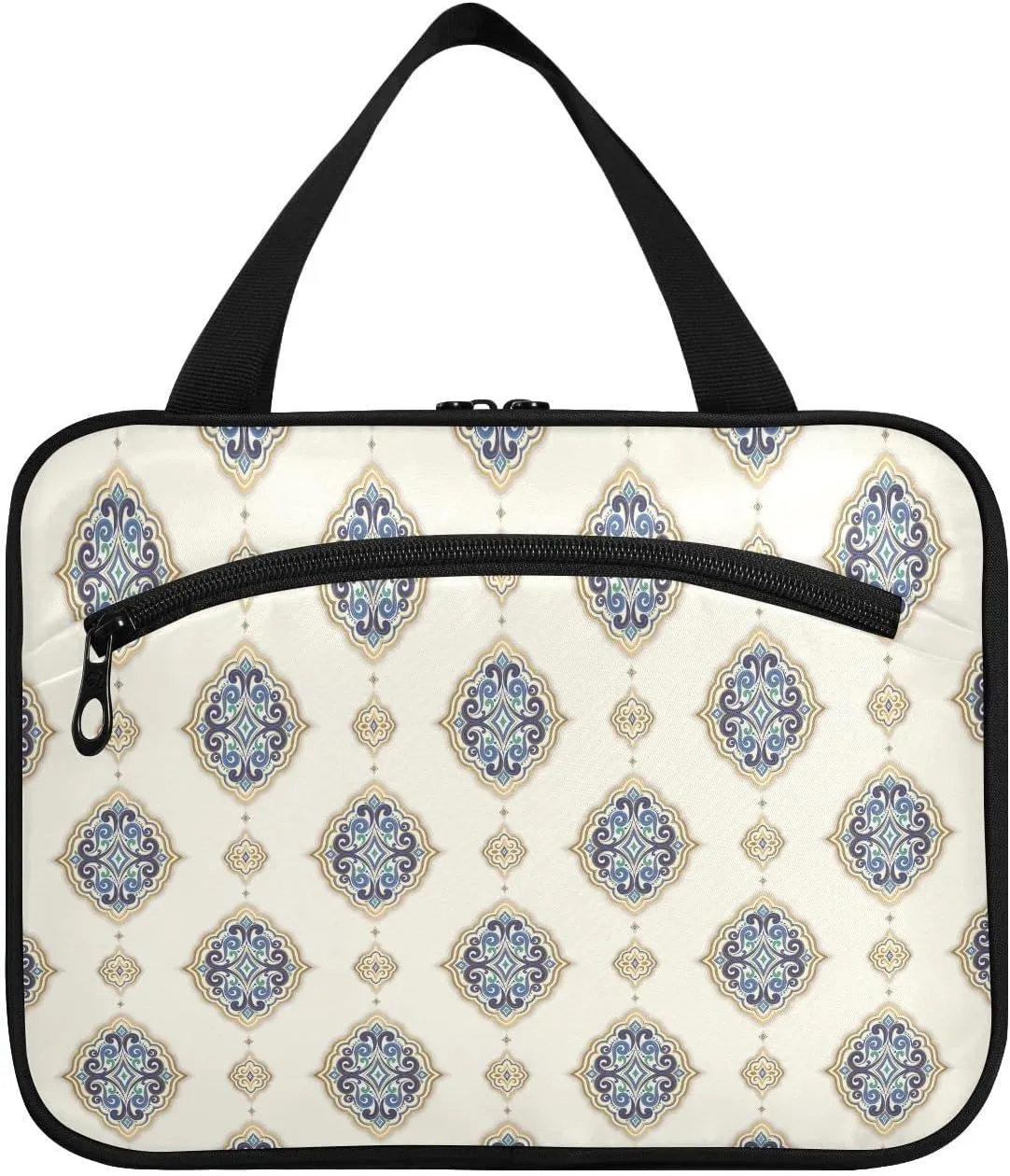 linqin Toiletry Bag for Travel, Blue Gold Luxury Makeup Bag Large Cosmetic Bag Organizer with Hanging Hook for Women Men