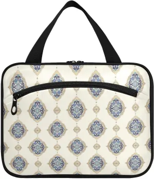 linqin Toiletry Bag for Travel, Blue Gold Luxury Makeup Bag Large Cosmetic Bag Organizer with Hanging Hook for Women Men