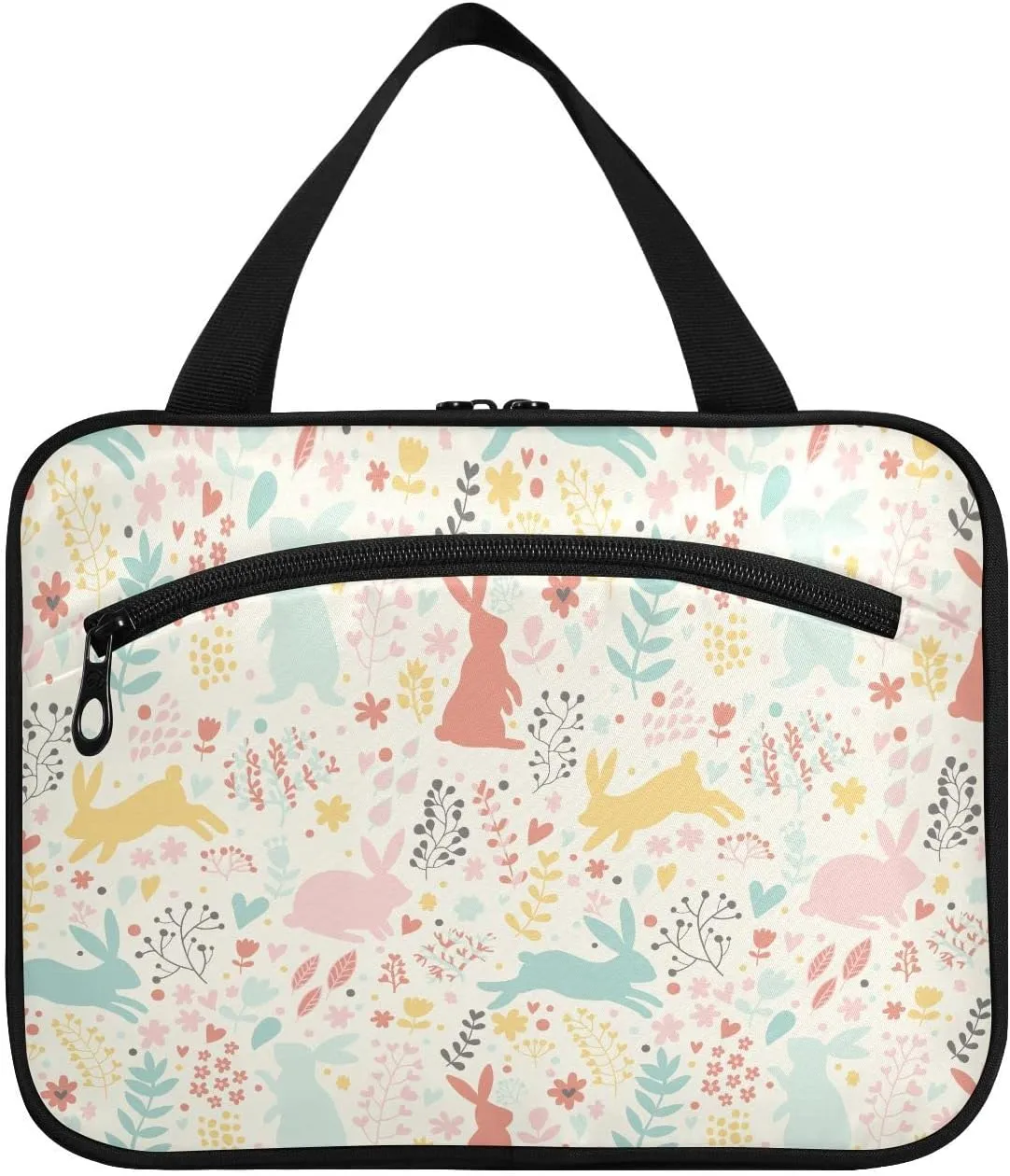 linqin Toiletry Bag for Travel, Colorful Rabbits Makeup Bag Large Cosmetic Bag Organizer with Hanging Hook for Women Men