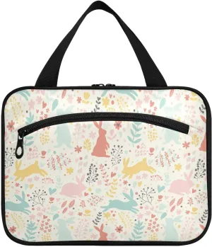 linqin Toiletry Bag for Travel, Colorful Rabbits Makeup Bag Large Cosmetic Bag Organizer with Hanging Hook for Women Men