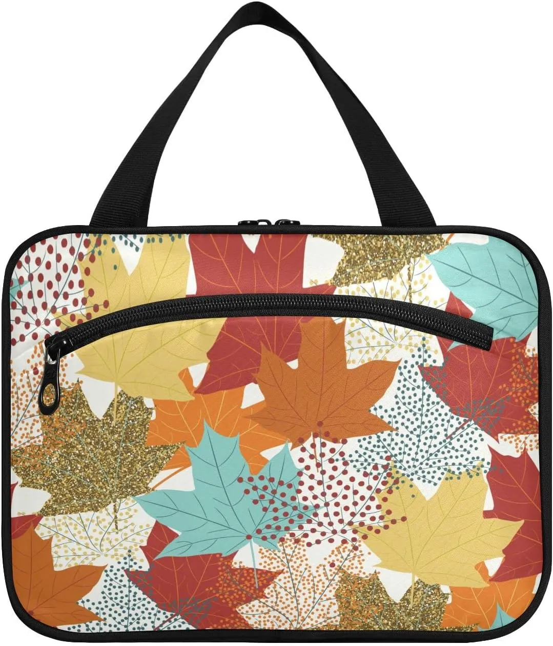linqin Toiletry Bag for Travel, Fall Maple Leaves Makeup Bag Large Cosmetic Bag Organizer with Hanging Hook for Women Men