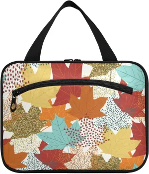 linqin Toiletry Bag for Travel, Fall Maple Leaves Makeup Bag Large Cosmetic Bag Organizer with Hanging Hook for Women Men