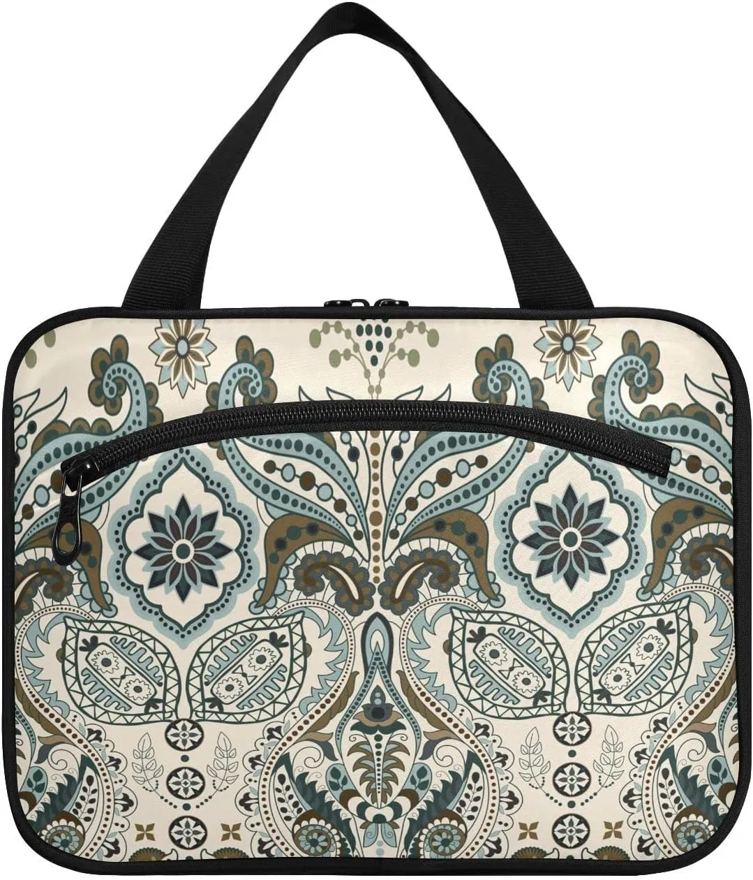 linqin Toiletry Bag for Travel, Floral Paisley Pattern Makeup Bag Large Cosmetic Bag Organizer with Hanging Hook for Women Men