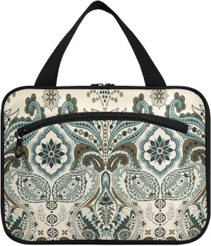 linqin Toiletry Bag for Travel, Floral Paisley Pattern Makeup Bag Large Cosmetic Bag Organizer with Hanging Hook for Women Men