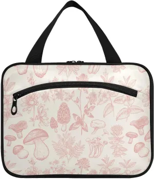 linqin Toiletry Bag for Travel, Forest Botany Mushroom Makeup Bag Large Cosmetic Bag Organizer with Hanging Hook for Women Men
