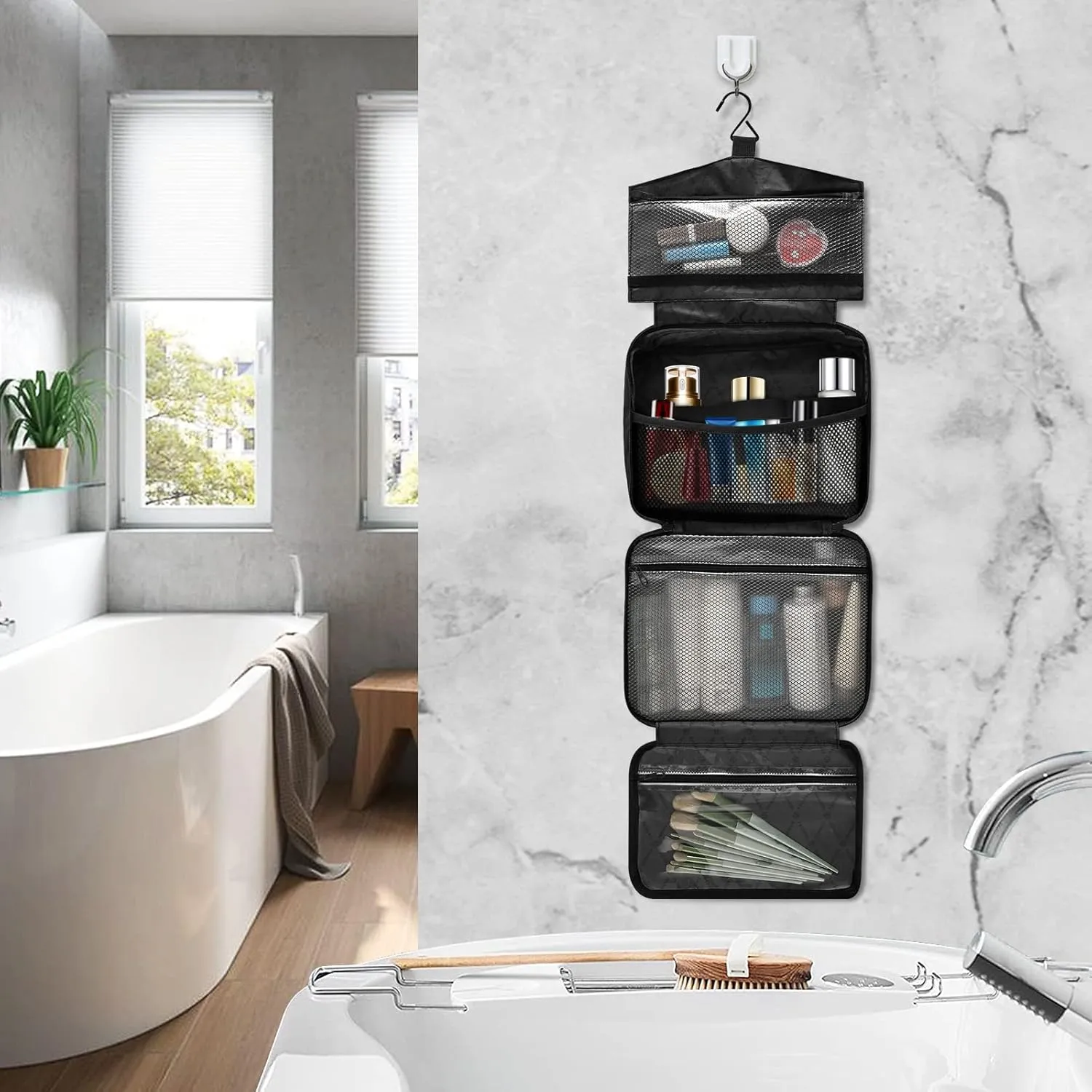 linqin Toiletry Bag for Travel, Sunflower Retro Makeup Bag Large Cosmetic Bag Organizer with Hanging Hook for Women Men