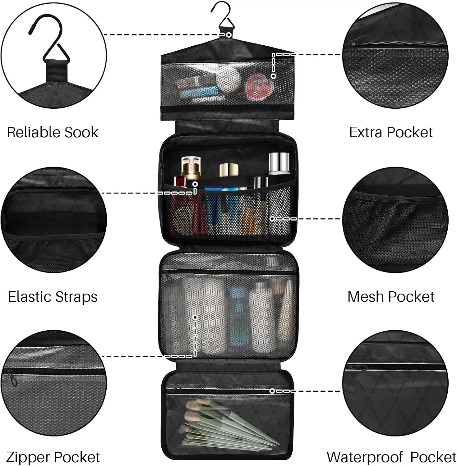 linqin Toiletry Bag for Travel, Sunflower Retro Makeup Bag Large Cosmetic Bag Organizer with Hanging Hook for Women Men