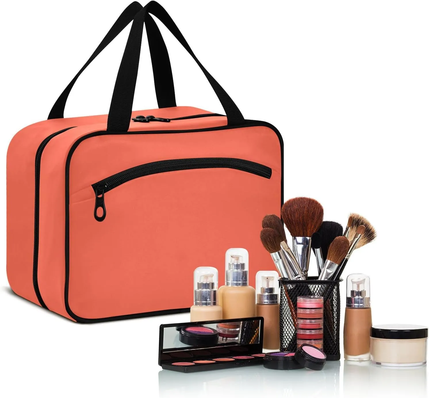 linqin Toiletry Bag for Travel, Tomato Red Makeup Bag Large Cosmetic Bag Organizer with Hanging Hook for Women Men