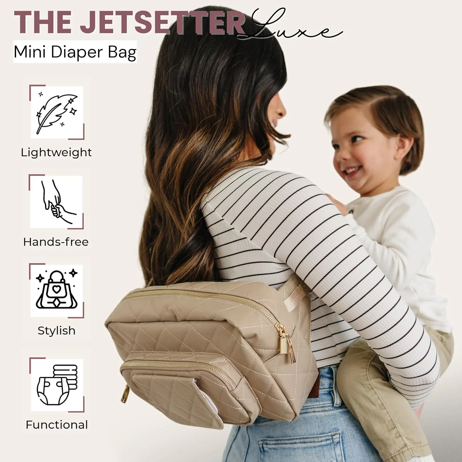 Lion & Light Small Diaper Bag - Mini Diaper Bag with Portable Changing Pad, Fanny Pack Crossbody Bags for Baby & Toddler, Beige Travel-Friendly Baby Tote with Adjustable Strap & Zippered Pockets