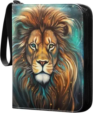 Lion Painting Card Binder 4-Pocket, 400 Pockets Card Holder with 50 Removable Sleeves and Zipper for Games Baseball Football Sports Card