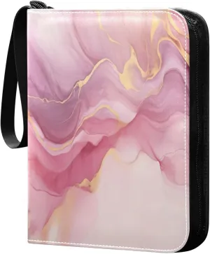 Liquid Painting Pink Card Binder 4-Pocket, 400 Pockets Card Holder with 50 Removable Sleeves and Zipper for Games Baseball Football Sports Card