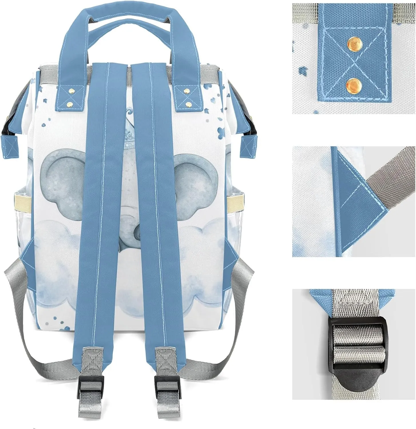 Little Crown Elephant Personalized Large Capacity Diaper Bags,Custom Name Backpack Casual Daypack Bag Nappy Bag Gifts
