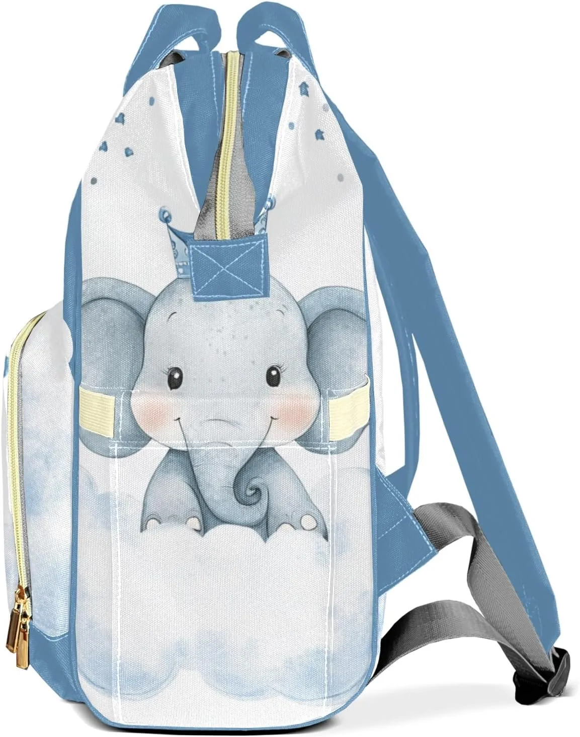 Little Crown Elephant Personalized Large Capacity Diaper Bags,Custom Name Backpack Casual Daypack Bag Nappy Bag Gifts