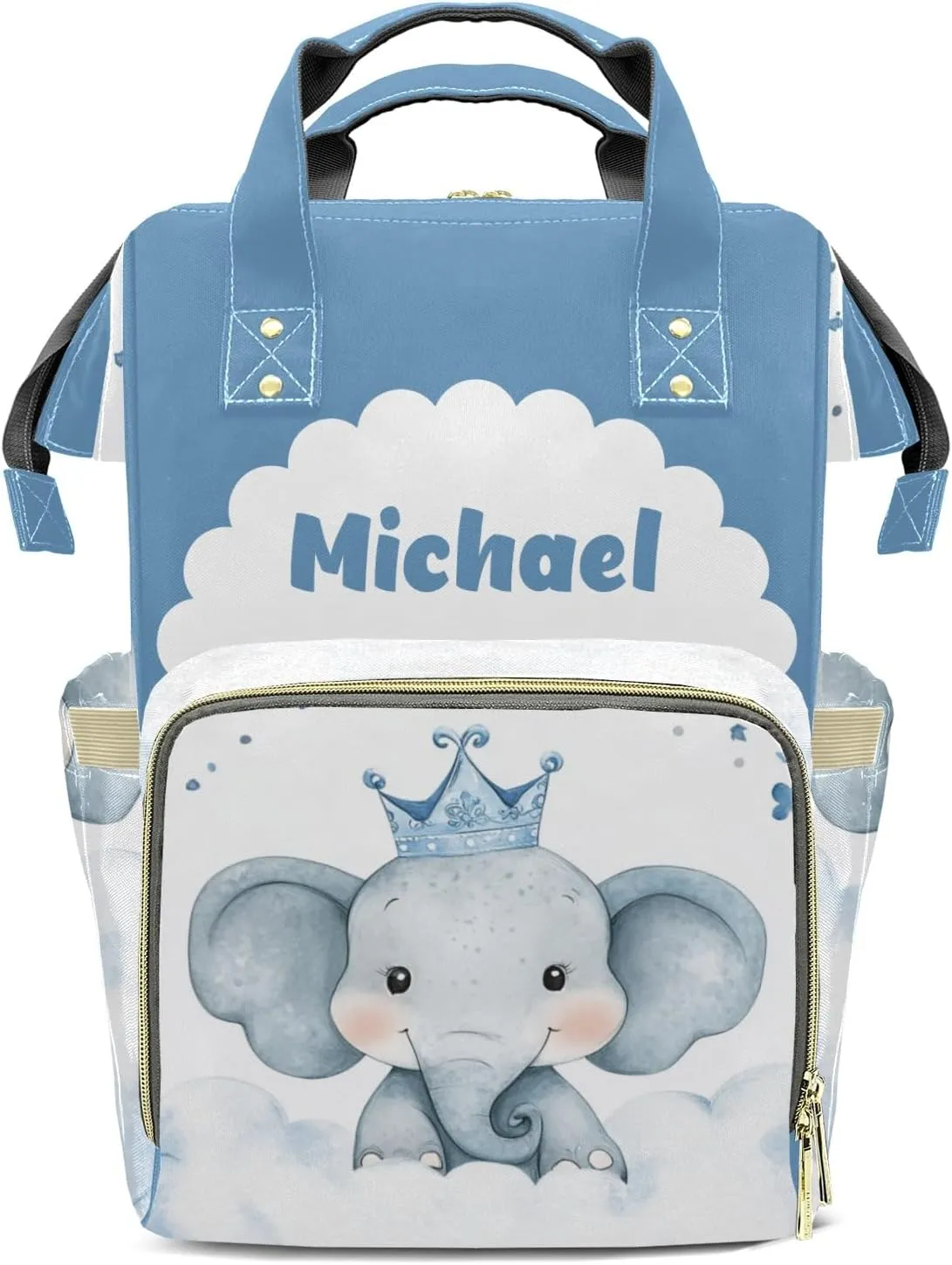 Little Crown Elephant Personalized Large Capacity Diaper Bags,Custom Name Backpack Casual Daypack Bag Nappy Bag Gifts