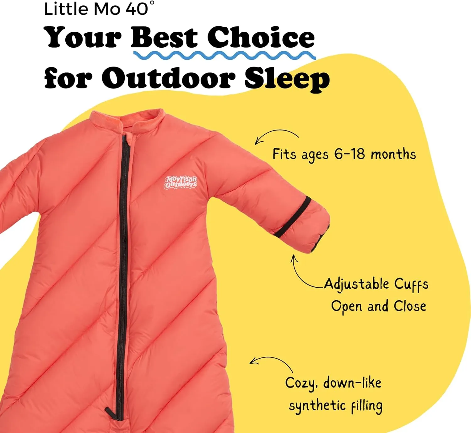Little Mo 40° Baby Sleeping Bag (6-18 Months) The Camping Sleeping Bag for Babies and Toddlers with Adjustable Open-and-Close Cuffs and Thick, Lofty Insulation.